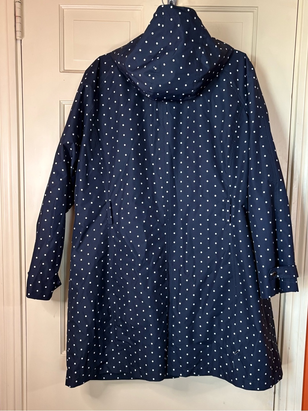 Lands End Polka Dot Navy Blue Trench Rain Coat Women’s Sz Lightweight - Picture 7 of 9